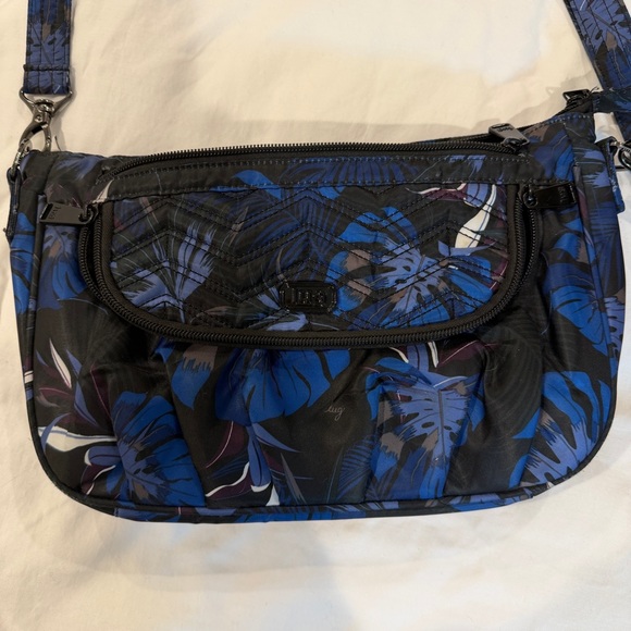 lug Handbags - Lug Samba Crossbody Bag in Botanical Black and Blue pattern